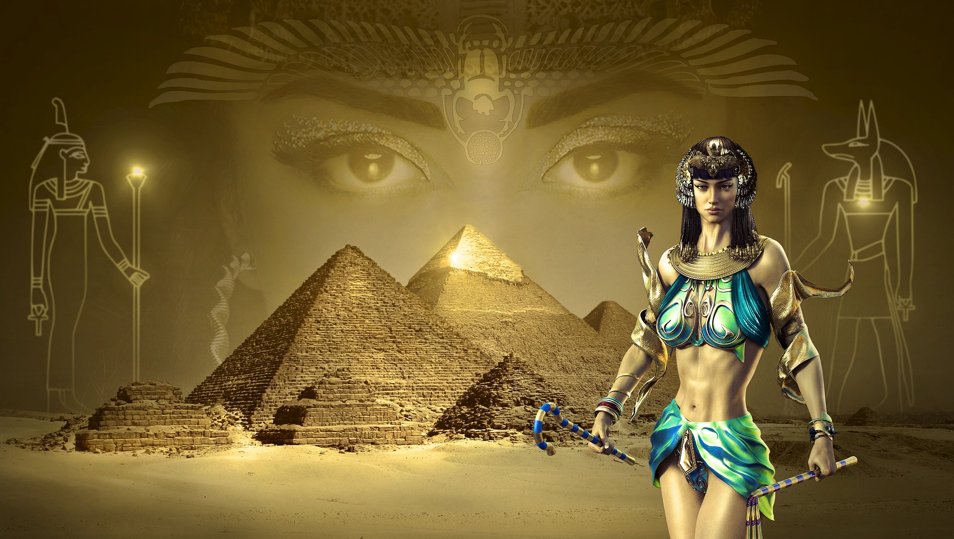 Pyramide mit Frau gold